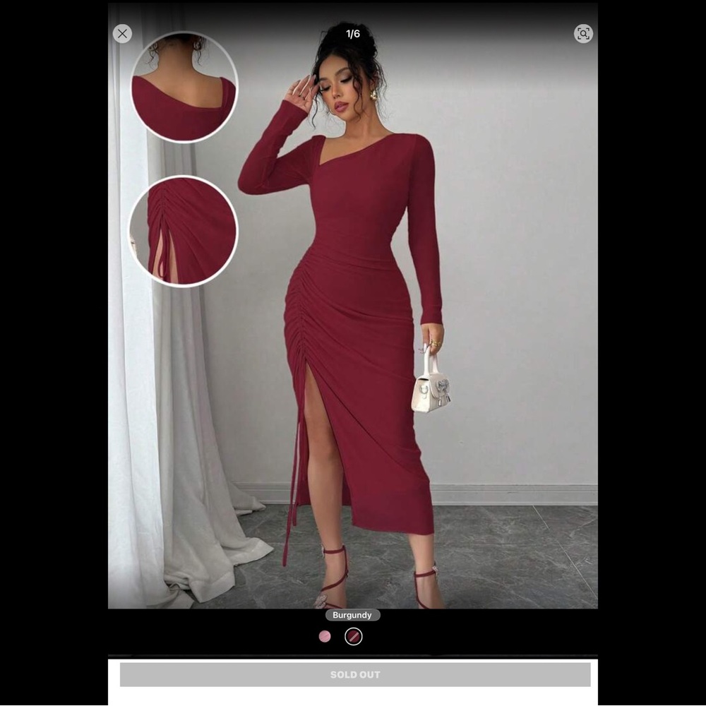 SHEIN Burgundy Long Sleeve Dress
